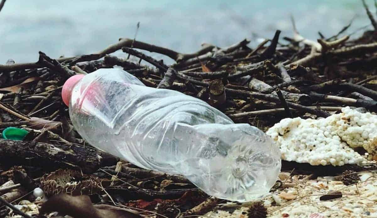 Bottiglietta d'acqua in spiaggia